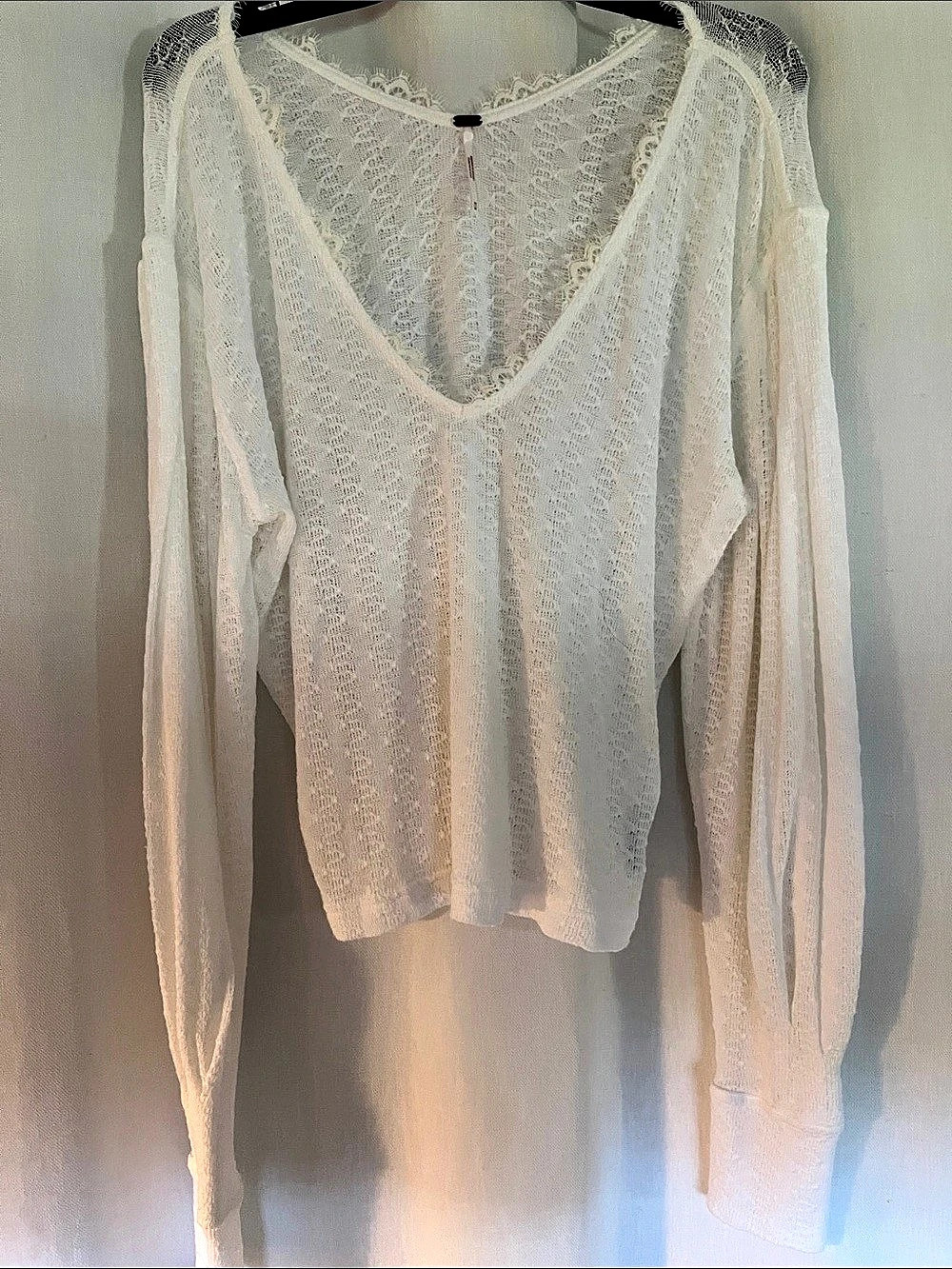 Free People All Day Lace Long Sleeve White Blouse